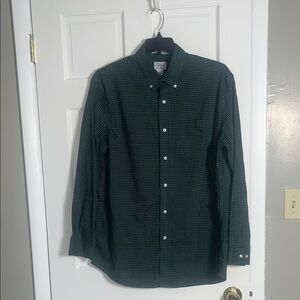 L.L. Bean button down green checked shirt wrinkle free size large